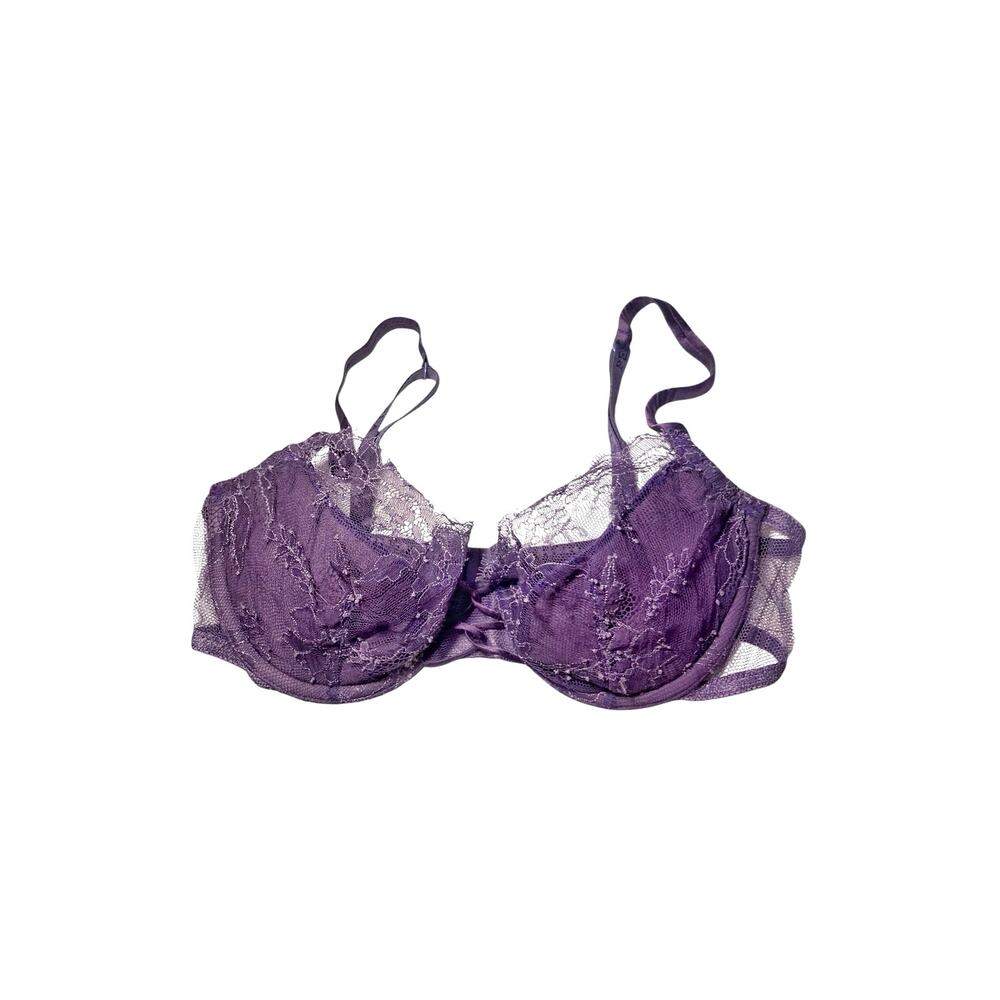 Archival La Perla Plum Amethyst Lace Balconette Corset Lace-Up Lingerie Bra Y2K